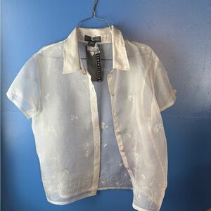 NWT Relativity gray 100% silk embroidered cover up shirt new with tags